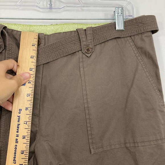 New Sigrid Olsen size 12 Brown Cotton Belted Rolled Hem Capri Pants - Picture 7 of 11